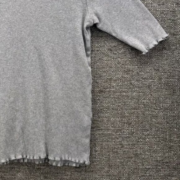 Sundance Womans Shirt Size XL Y2k Gray Ribbed Knit Top Lettuce Hem Long Shirt - Picture 3 of 7